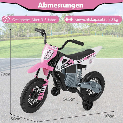 12V Kids Electric Motorcycle with Training Wheels, Pink