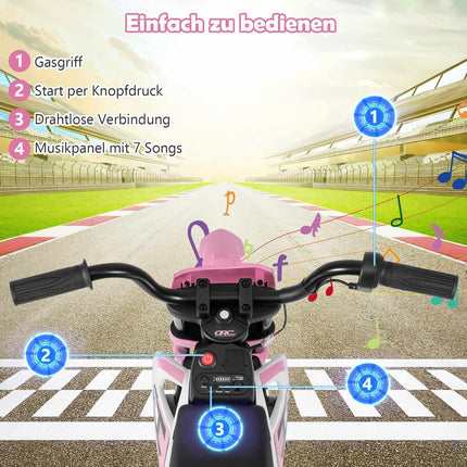 12V Kids Electric Motorcycle with Training Wheels, Pink