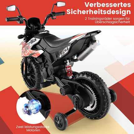 Dětská elektrická motorka 12V s pomocnými kolečky, červená