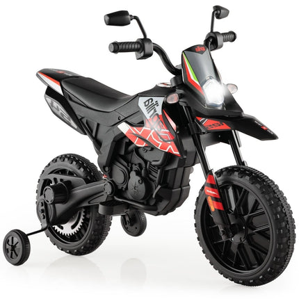 Dětská elektrická motorka 12V s pomocnými kolečky, červená