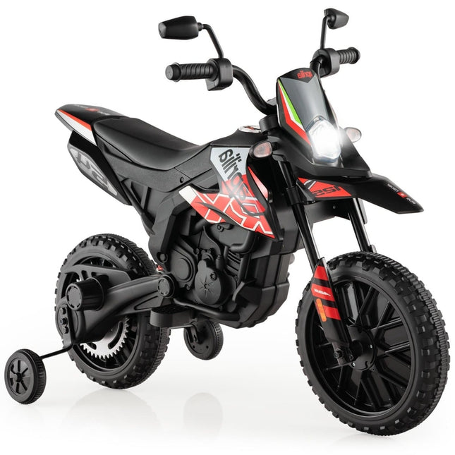 Dětská elektrická motorka 12V s pomocnými kolečky, červená