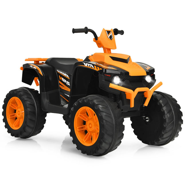 Dětská elektrická čtyřkolka 12V se světly, hudbou a klaksonem, oranžová