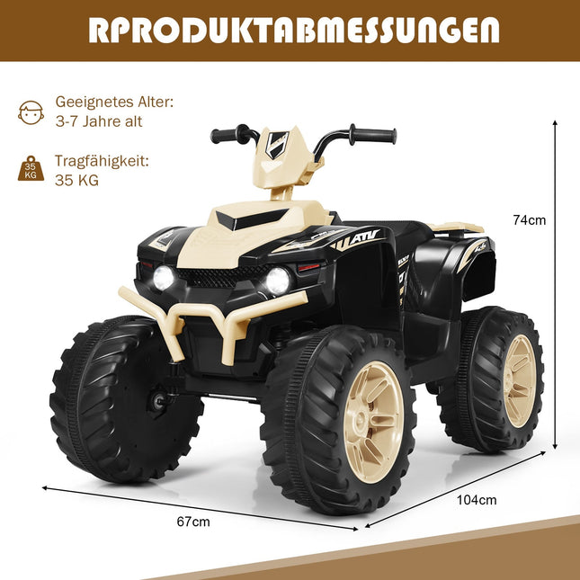 Dětská elektrická čtyřkolka 12V s hudbou a světlomety, žlutá