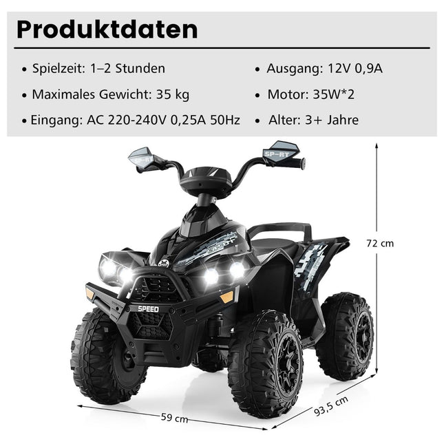 Dětská elektrická čtyřkolka 12V s hudbou, klaksonem a LED světly