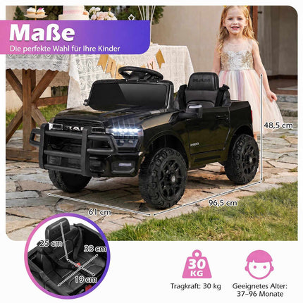 12V Kids Electric Ride-On Car, Black, 2 Motors, Ages 3+