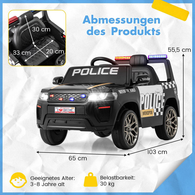 12V Kinderpolitieauto met afstandsbediening, sirene en ledverlichting