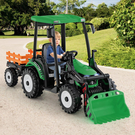 Dětský traktor 12V s vlečkou, radlicí a dálkovým ovládáním