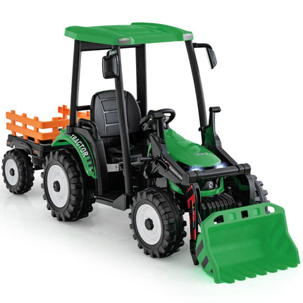 Dětský traktor 12V s vlečkou, radlicí a dálkovým ovládáním