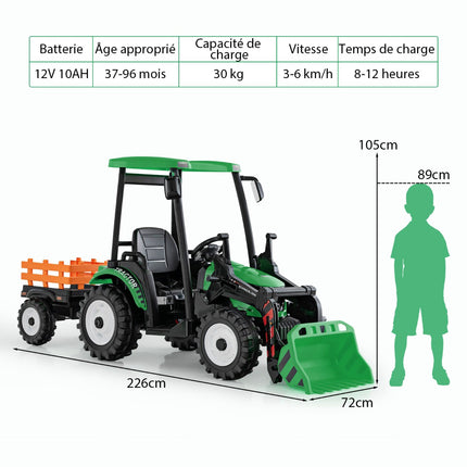 Dětský traktor 12V s vlečkou, radlicí a dálkovým ovládáním