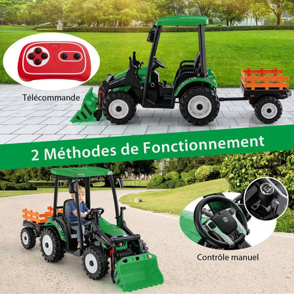 Dětský traktor 12V s vlečkou, radlicí a dálkovým ovládáním