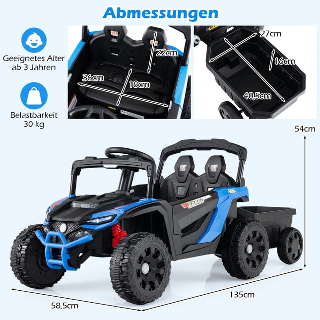 Dětský traktor 12V s ovladačem a odnímatelnou vlečkou
