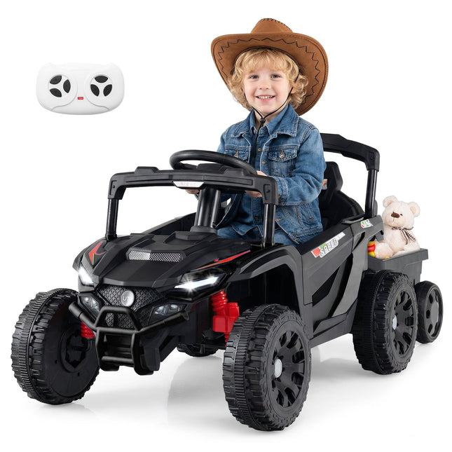 Dětský traktor 12V s ovladačem a vlečkou, černá
