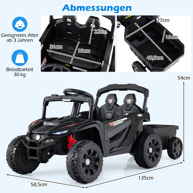 Dětský traktor 12V s ovladačem a vlečkou, černá