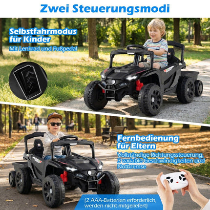 Dětský traktor 12V s ovladačem a vlečkou, černá