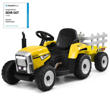 Dětský traktor 12V s vlečkou – žlutá