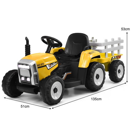 Dětský traktor 12V s vlečkou – žlutá
