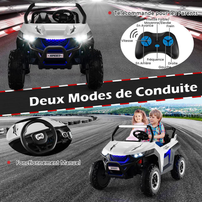 12V Kids Ride-On UTV, Remote Control, 2-Seater, White