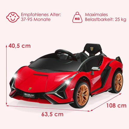 Dětské elektrické auto 12V Lamborghini s dálkovým ovládáním 2.4G, 3-5km/h, s MP3, červená