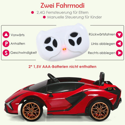 Dětské elektrické auto 12V Lamborghini s dálkovým ovládáním 2.4G, 3-5km/h, s MP3, červená