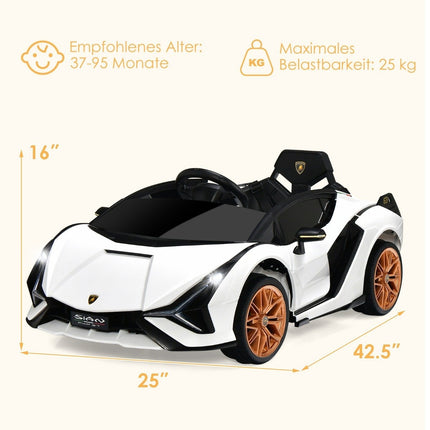 12V Lamborghini children's electric car with 2.4G remote control children's car 3-5km/h with MP3 white