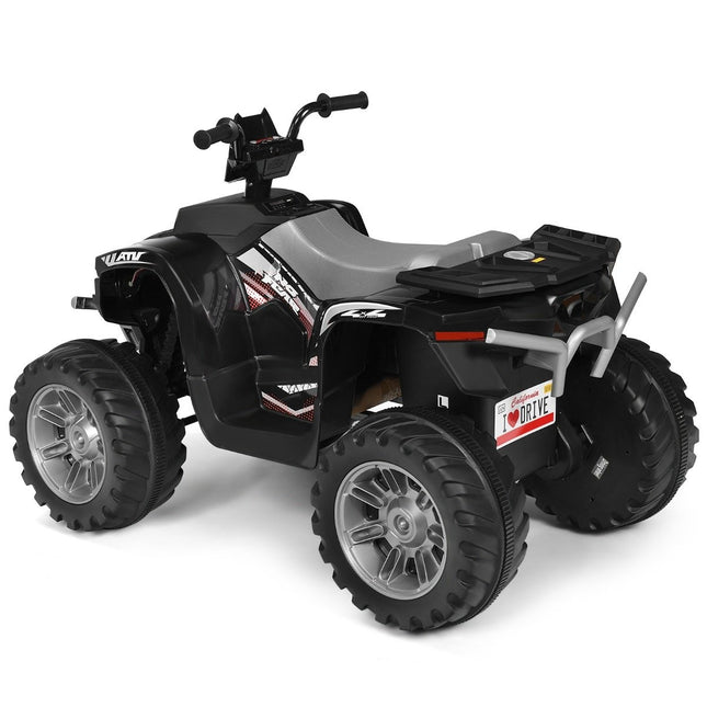 Dětská elektrická mini čtyřkolka 12V se světlomety, hudbou a klaksonem, 4 kola, 2.8-5 km/h, pro děti od 3 let, černá