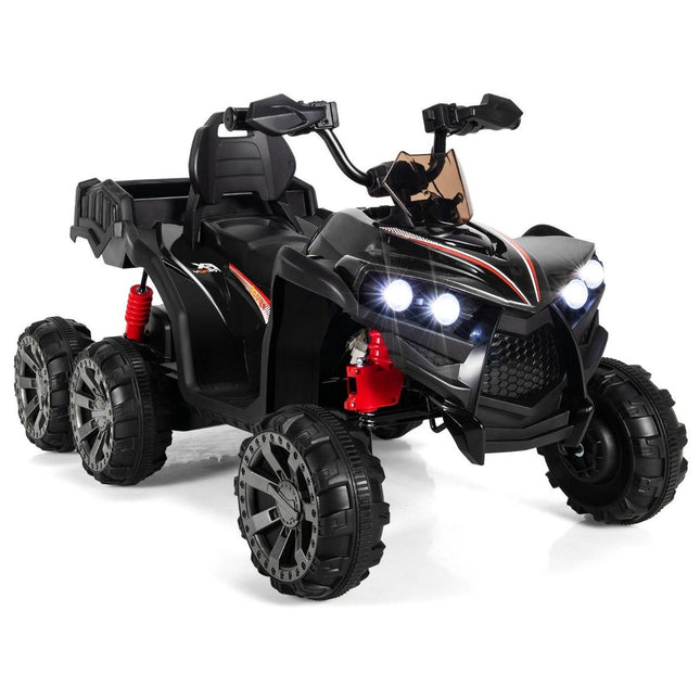 Dětská elektrická mini čtyřkolka 12V s úložným prostorem a LED světly, 3-6 km/h, černá