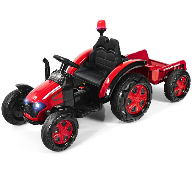 Dětský elektrický traktor 12V s odnímatelným vlekem 151 x 68 x 70 cm, červený