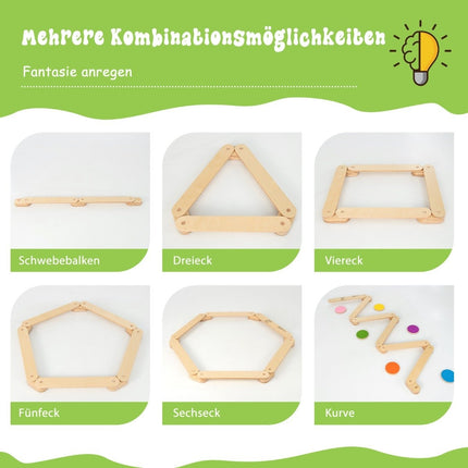 12-piece balance beam with 6 balancing stones, freely combinable, made of wood for children