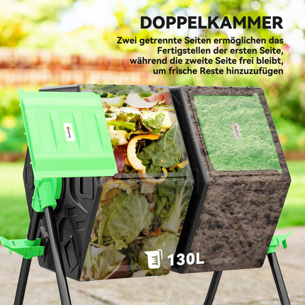 Dvoukomorový kompostér 130L s 24 větracími otvory