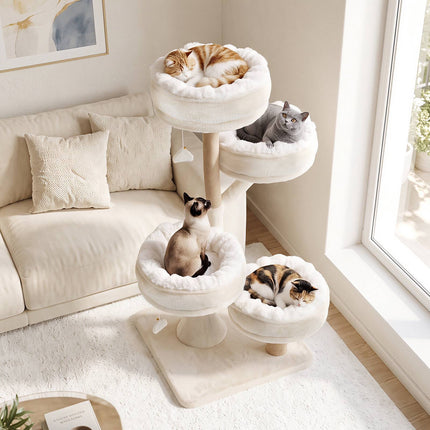 132 cm Wooden Cat Tree with Sisal Posts & Toys