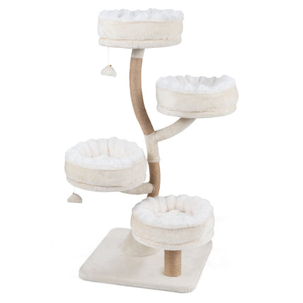 132 cm Wooden Cat Tree with Sisal Posts & Toys