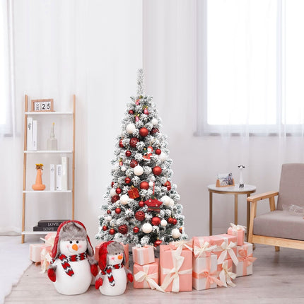 Úzký umělý vánoční stromek 135 cm se sněhem, 150 LED