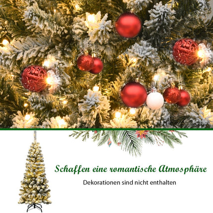 Úzký umělý vánoční stromek 135 cm se sněhem, 150 LED