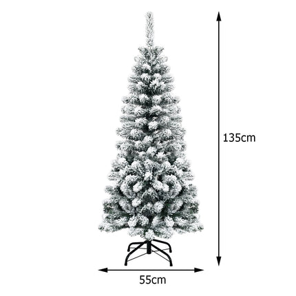 Úzký umělý vánoční stromek 135 cm se sněhem, 150 LED