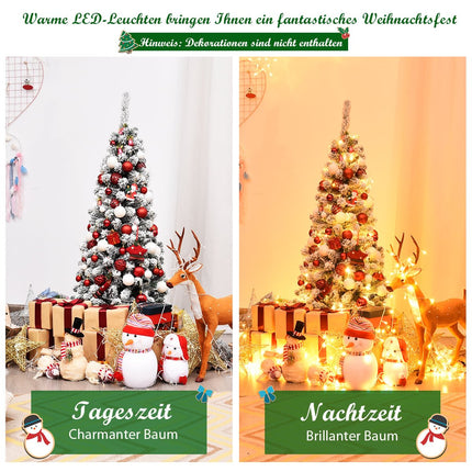 Úzký umělý vánoční stromek 135 cm se sněhem, 150 LED