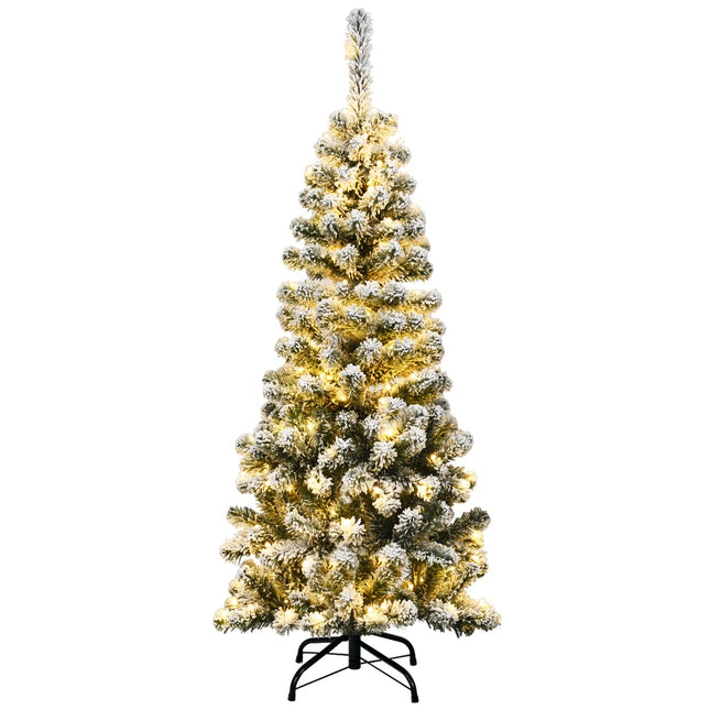 Úzký umělý vánoční stromek 135 cm se sněhem, 150 LED