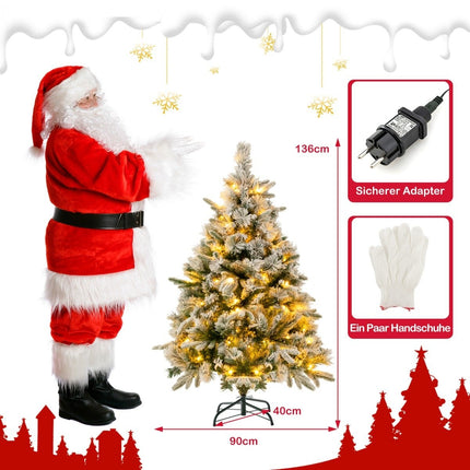 Umělý vánoční stromek 136cm se sněhem a 150 teple bílými LED světly, zelený