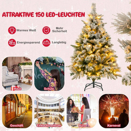 Umělý vánoční stromek 136cm se sněhem a 150 teple bílými LED světly, zelený