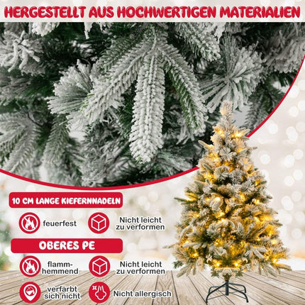 Umělý vánoční stromek 136cm se sněhem a 150 teple bílými LED světly, zelený