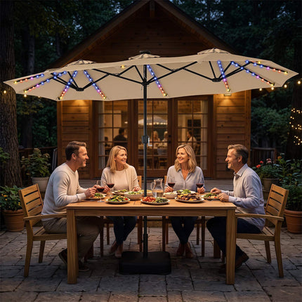 13 FT Double-Sided Patio Umbrella with LED Lights & Base