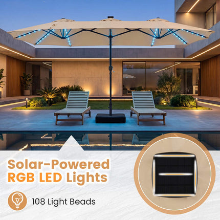 13 FT Double-Sided Patio Umbrella with LED Lights & Base