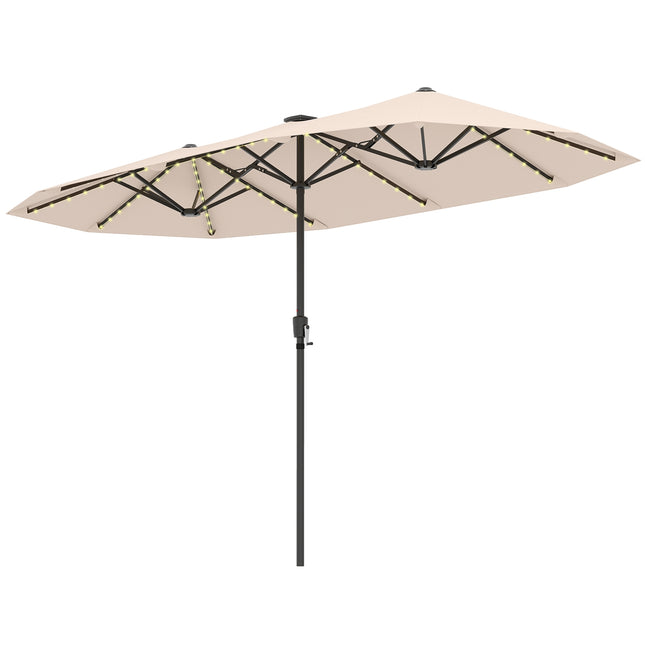 Oboustranný zahradní slunečník 13 Ft, solární LED, klika, béžová