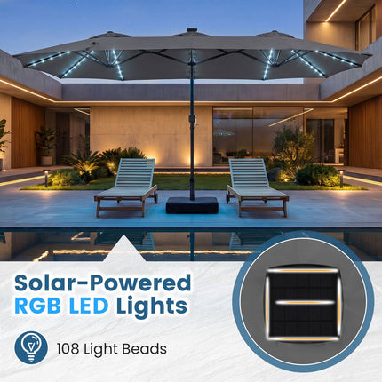 13 Ft Double-Sided Patio Umbrella with LED Lights & Base