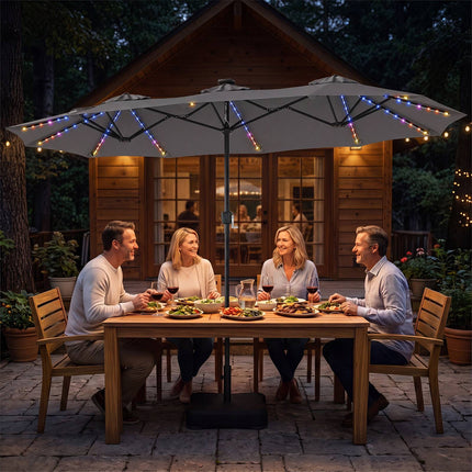 13 Ft Double-Sided Patio Umbrella with LED Lights & Base