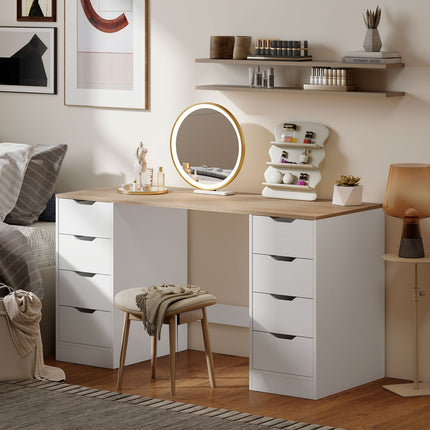 140 cm Computer Desk, 8 Drawers, Steel & Wood, White