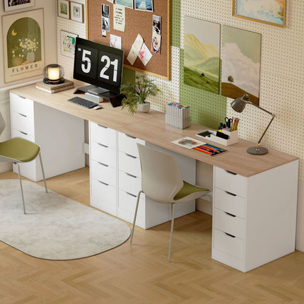 140 cm Computer Desk, 8 Drawers, Steel & Wood, White