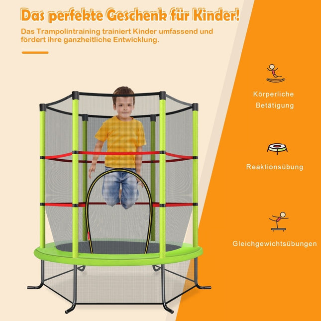 Zahradní trampolína Ø140cm s ochrannou sítí, nosnost do 135KG, pro děti od 3 let, zelená