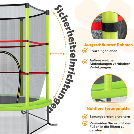 Zahradní trampolína Ø140cm s ochrannou sítí, nosnost do 135KG, pro děti od 3 let, zelená