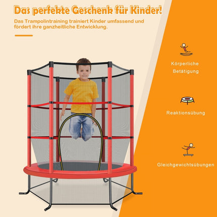 Zahradní trampolína Ø140cm s ochrannou sítí, nosnost 135 kg, pro děti od 3 let, červená