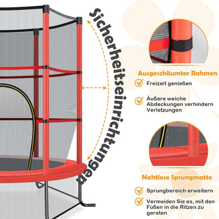 Zahradní trampolína Ø140cm s ochrannou sítí, nosnost 135 kg, pro děti od 3 let, červená